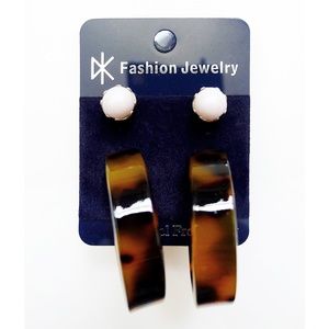 NEW 2 Pairs PEARL Stud & TORTOISESHELL/TORTOISE Acetate Hoops